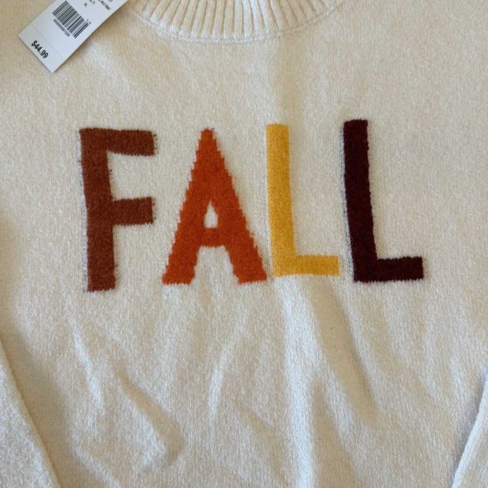 NWT! MIA & Tess Cream Sweater with FALL Lettering, sz XL - Picture 4 of 4